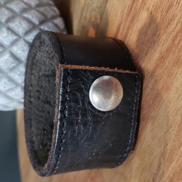 Back the Blue Leather Bracelet made by Mother Cuffers. - Picture 3 of 5